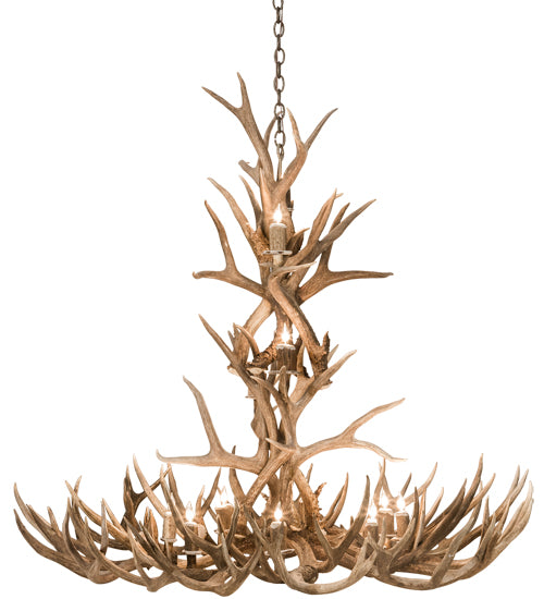 52" Wide Antlers Mule Deer 12 Light Chandelier