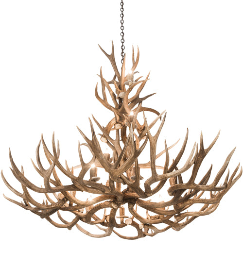 52" Wide Antlers Mule Deer 12 Light Chandelier