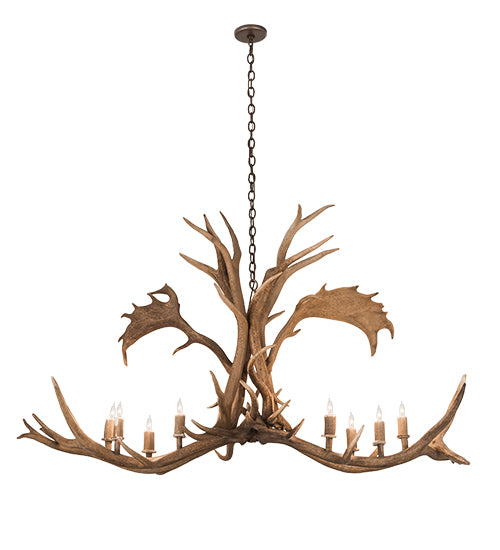 64" Long Antlers Elk & Fallow Deer 8 Light Chandelier