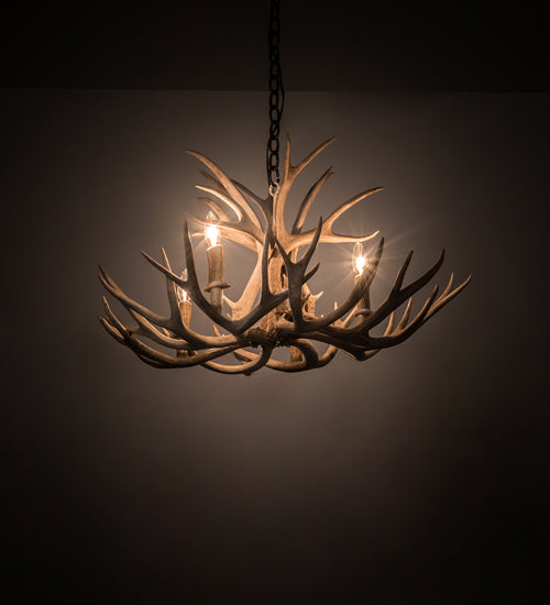 30" Wide Antlers Mule Deer 4 Light Chandelier