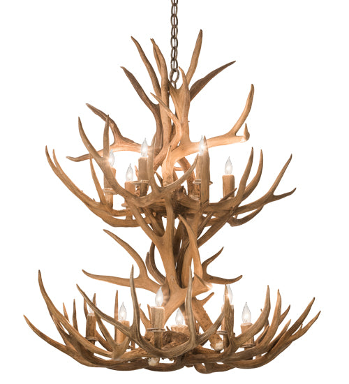 34" Wide Antlers Mule Deer 12 Lt Chandelier