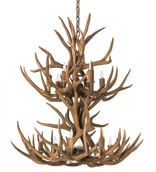 34" Wide Antlers Mule Deer 12 Lt Chandelier