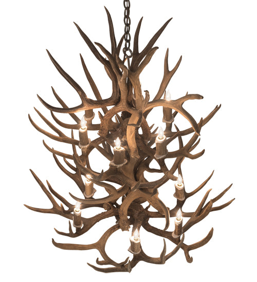 34" Wide Antlers Mule Deer 12 Lt Chandelier