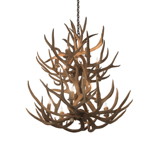 34" Wide Antlers Mule Deer 12 Lt Chandelier