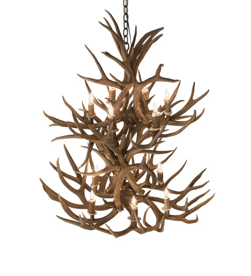 36" Wide Antlers Mule Deer 12 Light Chandelier