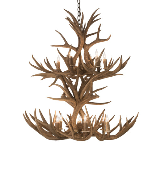 36" Wide Antlers Mule Deer 12 Light Chandelier