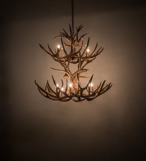 42" Wide Antlers Mule Deer 12 Light Chandelier