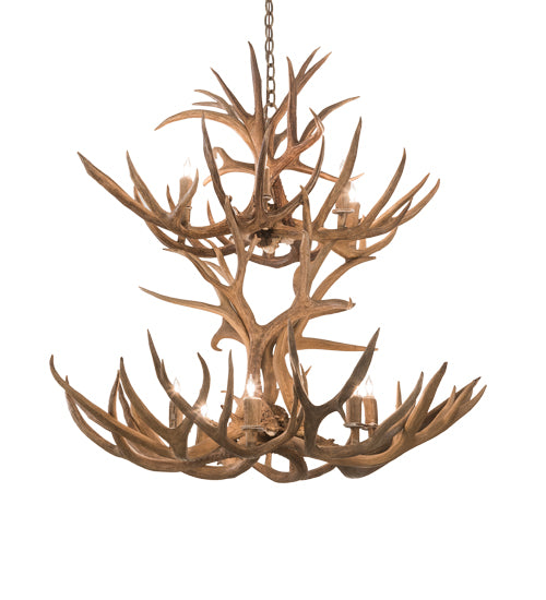 42" Wide Antlers Mule Deer 12 Light Chandelier