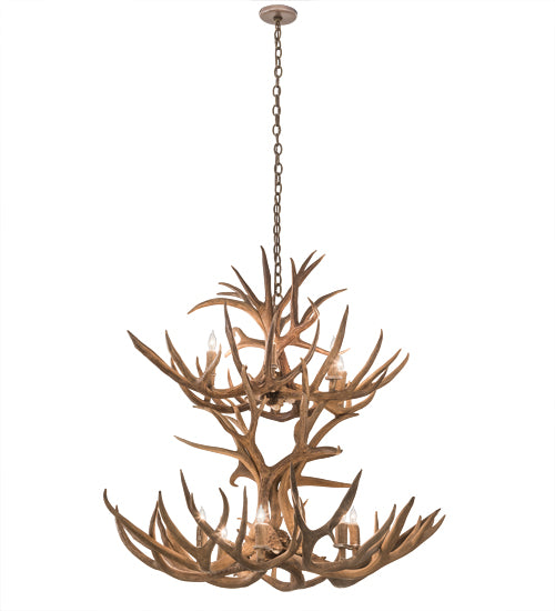 42" Wide Antlers Mule Deer 12 Light Chandelier