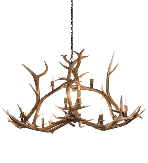 70" Long Antlers Elk 10 Light Oblong Chandelier