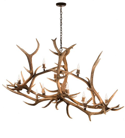 70" Long Antlers Elk 10 Light Oblong Chandelier