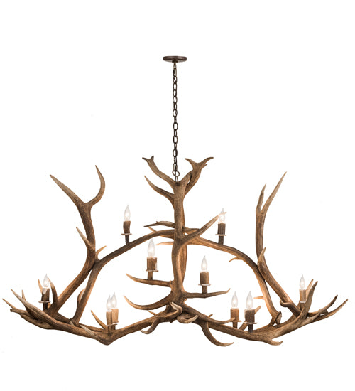 70" Long Antlers Elk 10 Light Oblong Chandelier