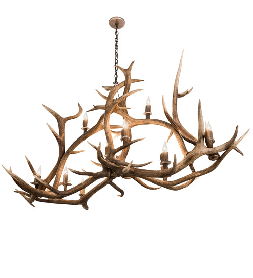 70" Long Antlers Elk 10 Light Oblong Chandelier