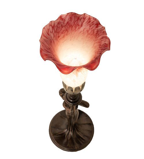 15" High Pink/White Tiffany Pond Lily Nouveau Lady Mini Lamp