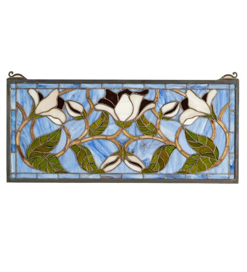 25" Wide X 11" High Magnolia Transom Stained Glass Window