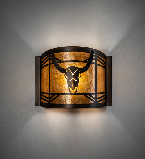 12" Wide Steer Skull Wall Sconce