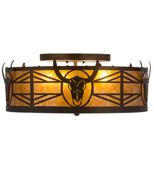 23"W Steer Skull Flushmount