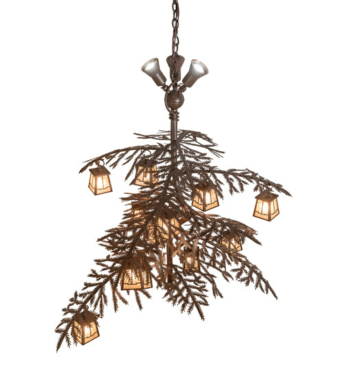 52" Long Pine Branch Valley View 12 Light Oblong Chandelier