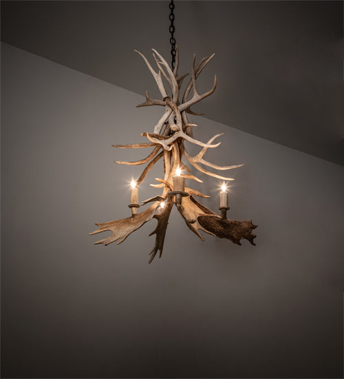 28" Wide Antlers White Tail & Fallow Deer 4 Light Chandelier