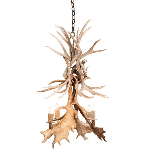 28" Wide Antlers White Tail & Fallow Deer 4 Light Chandelier