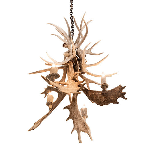 28" Wide Antlers White Tail & Fallow Deer 4 Light Chandelier