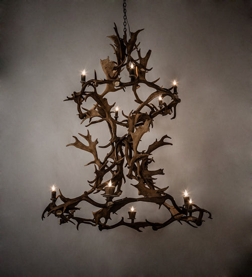 58" Wide Antlers Fallow Deer 12 Light Chandelier