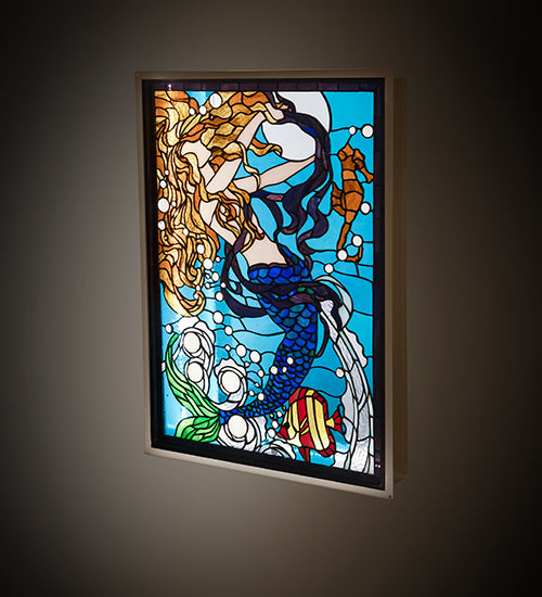 22" Wide X 29" High Mermaid Of The Sea Stained Glass LED Backlit Window