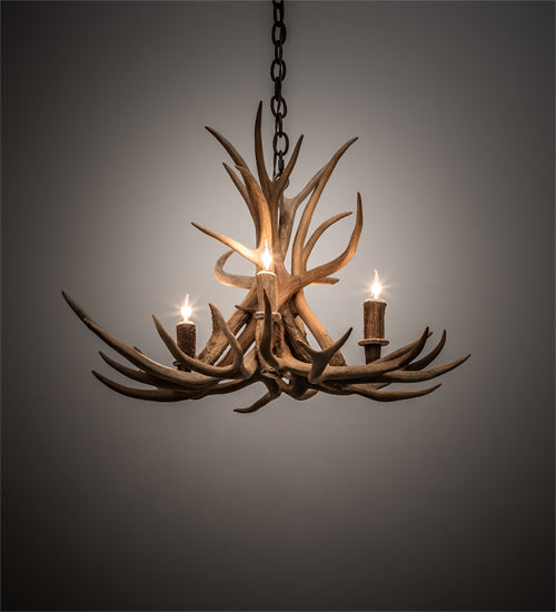 29" Wide Antlers Mule Deer 4 Light Chandelier