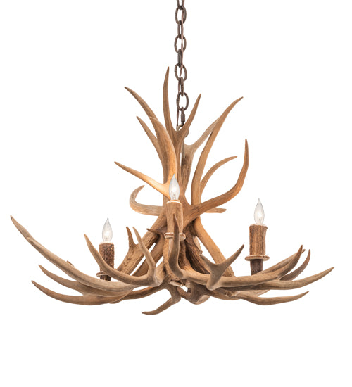 29" Wide Antlers Mule Deer 4 Light Chandelier