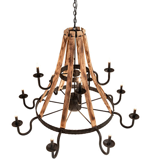 54" Wide Barrel Stave Madera 12 Light Chandelier