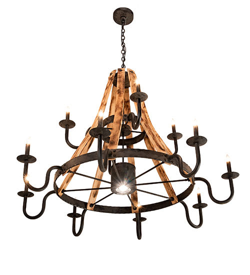 54" Wide Barrel Stave Madera 12 Light Chandelier