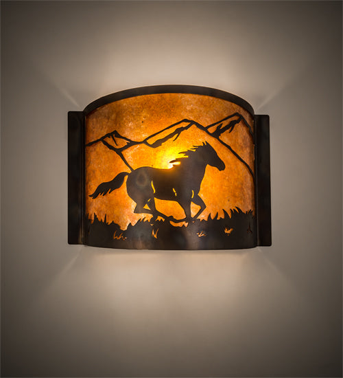 12" Wide Running Horses Wall Sconce