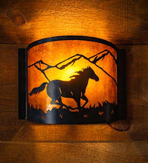 12" Wide Running Horses Wall Sconce