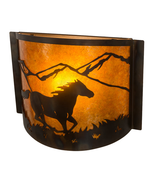 12" Wide Running Horses Wall Sconce