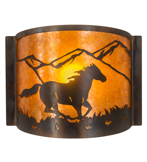 12" Wide Running Horses Wall Sconce