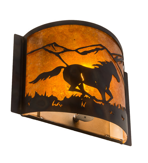 12" Wide Running Horses Wall Sconce