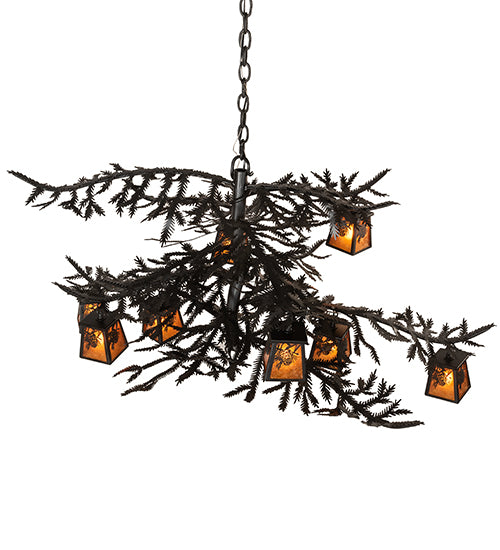 48" Long Pine Branch Winter Pine 8 Light Chandelier