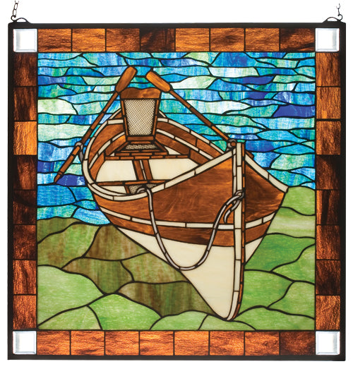 26" Wide X 26" High Beached Guideboat Stained Glass Window