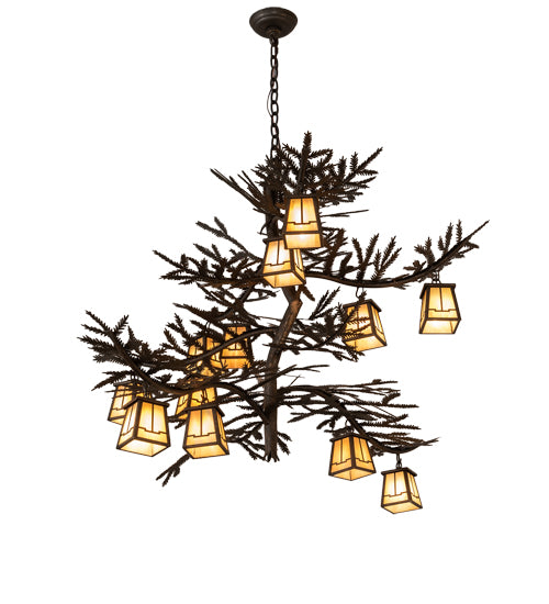 50" Long Pine Branch Valley View 12 Light Chandelier