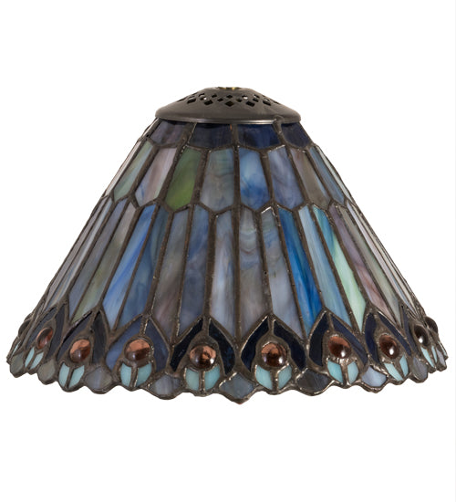 8" Wide Tiffany Jeweled Peacock Cone Shade