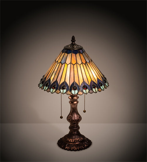 19" High Tiffany Jeweled Peacock Accent Lamp