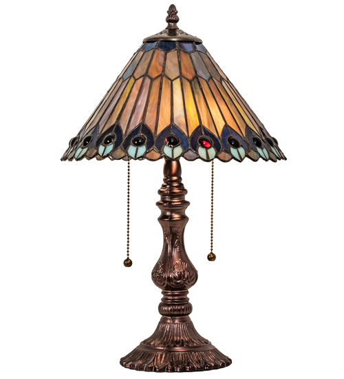 19" High Tiffany Jeweled Peacock Accent Lamp