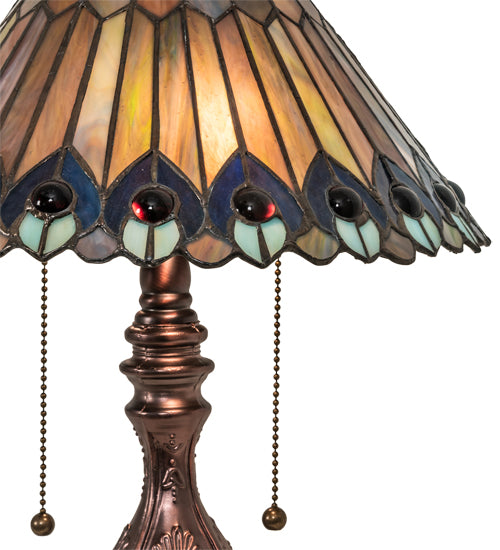 19" High Tiffany Jeweled Peacock Accent Lamp