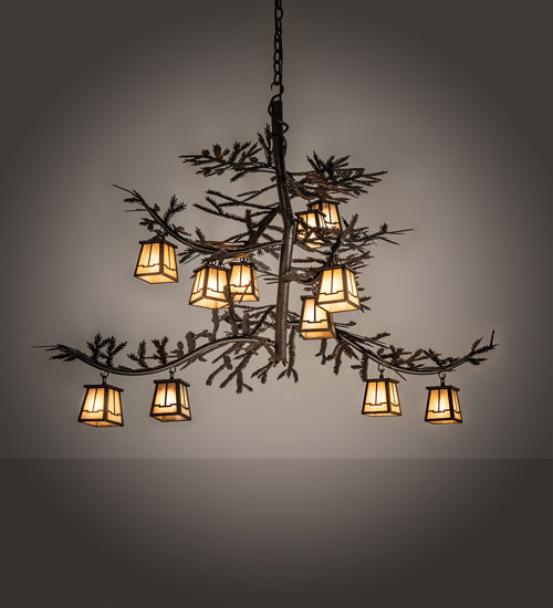 48" Long Pine Branch 12 Light Chandelier