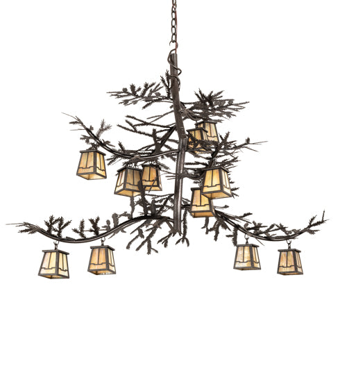 48" Long Pine Branch 12 Light Chandelier