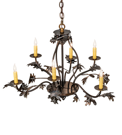 28" Wide Oak Leaf & Acorn 6 Light Chandelier