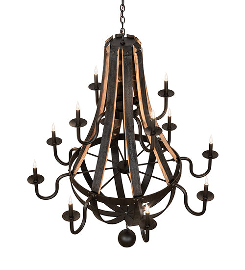 48" Wide Barrel Stave Madera 12 Light Two Tier Chandelier