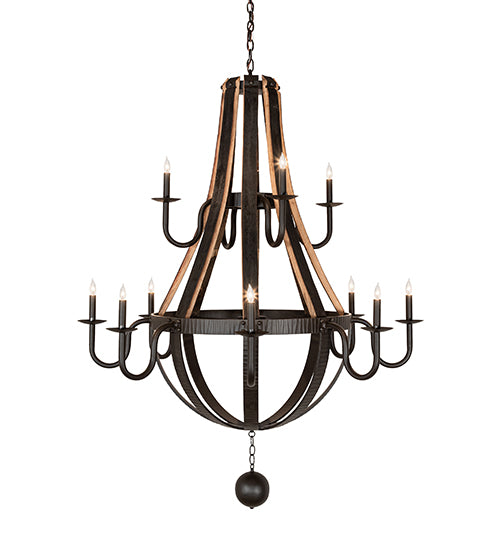 48" Wide Barrel Stave Madera 12 Light Two Tier Chandelier