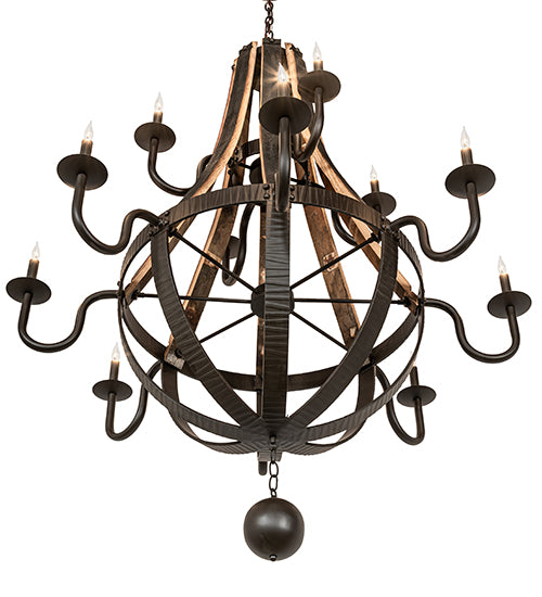 48" Wide Barrel Stave Madera 12 Light Two Tier Chandelier