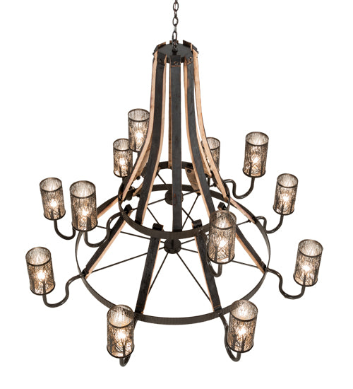 66" Wide Barrel Stave Winter Maple 12 Light Two Tier Chandelier